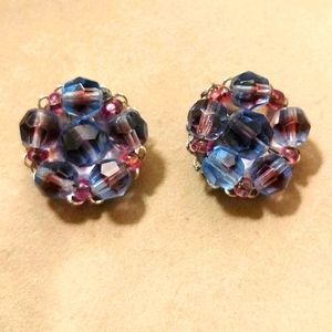 Vintage 50s Marvella Blue & Purple Crystal Earrings